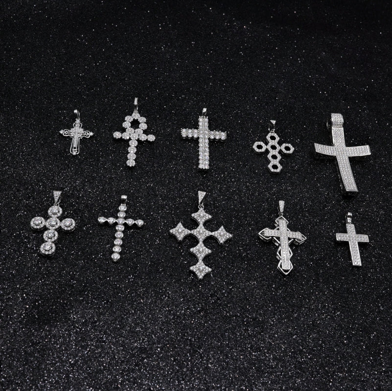 Round Moissanite Diamond Cross Pendant