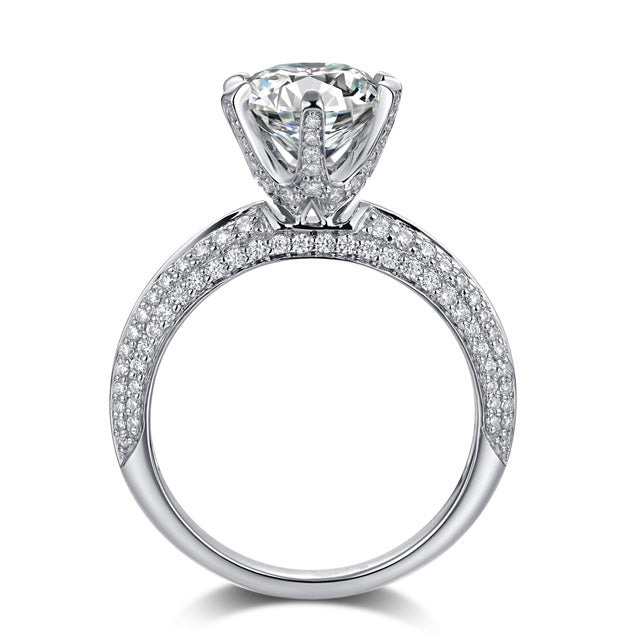 Round Cut Moissanite Solitaire with Pavé Set Accent Band Engagement Ring