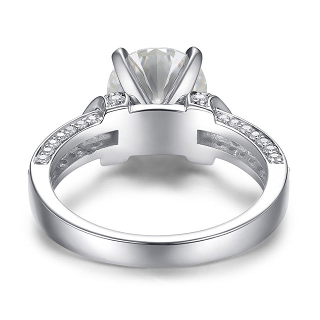 Side Stone Round Cut Ornate Moissanite Engagement Ring Sterling Silver