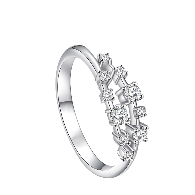Round Cut Double Surround Moissanite Diamond Ring