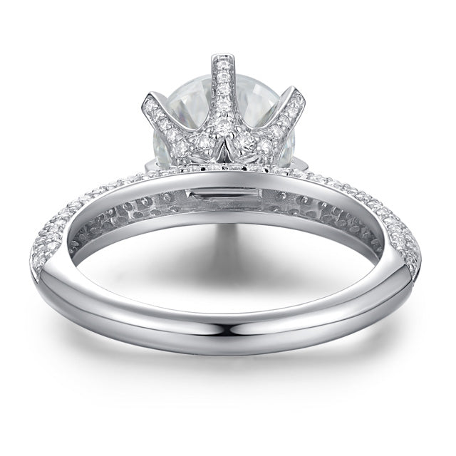 Round Cut Moissanite Solitaire with Pavé Set Accent Band Engagement Ring