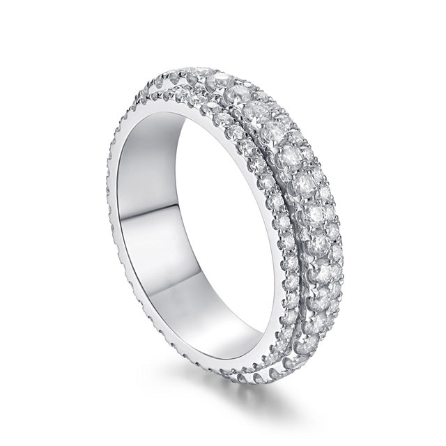 3 Row Domed Round Moissanite Diamond Eternity Band