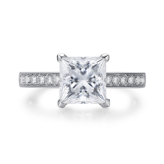 Princess Cut Moissanite Diamond Engagement Ring Sterling Silver