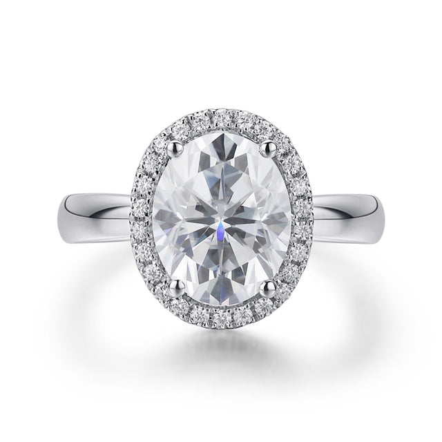 Oval Cut Moissanite Diamond Halo Engagement Ring
