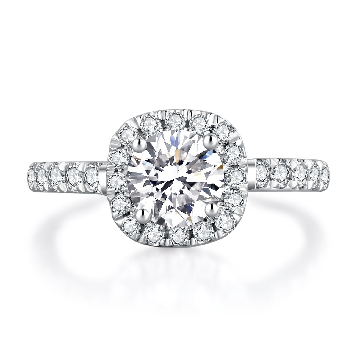 Round Petite Cushion Halo Moissanite Engagement Ring Sterling Silver
