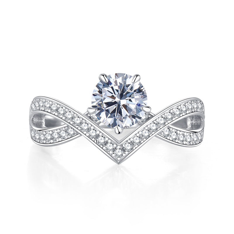 Infinity Chevron Shaped Accented Pear Moissanite Engagement Ring Sterling Silver