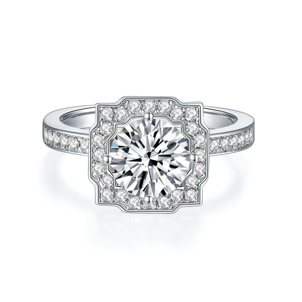 Round Brilliant Moissanite Micropavé Engagement Ring Sterling Silver