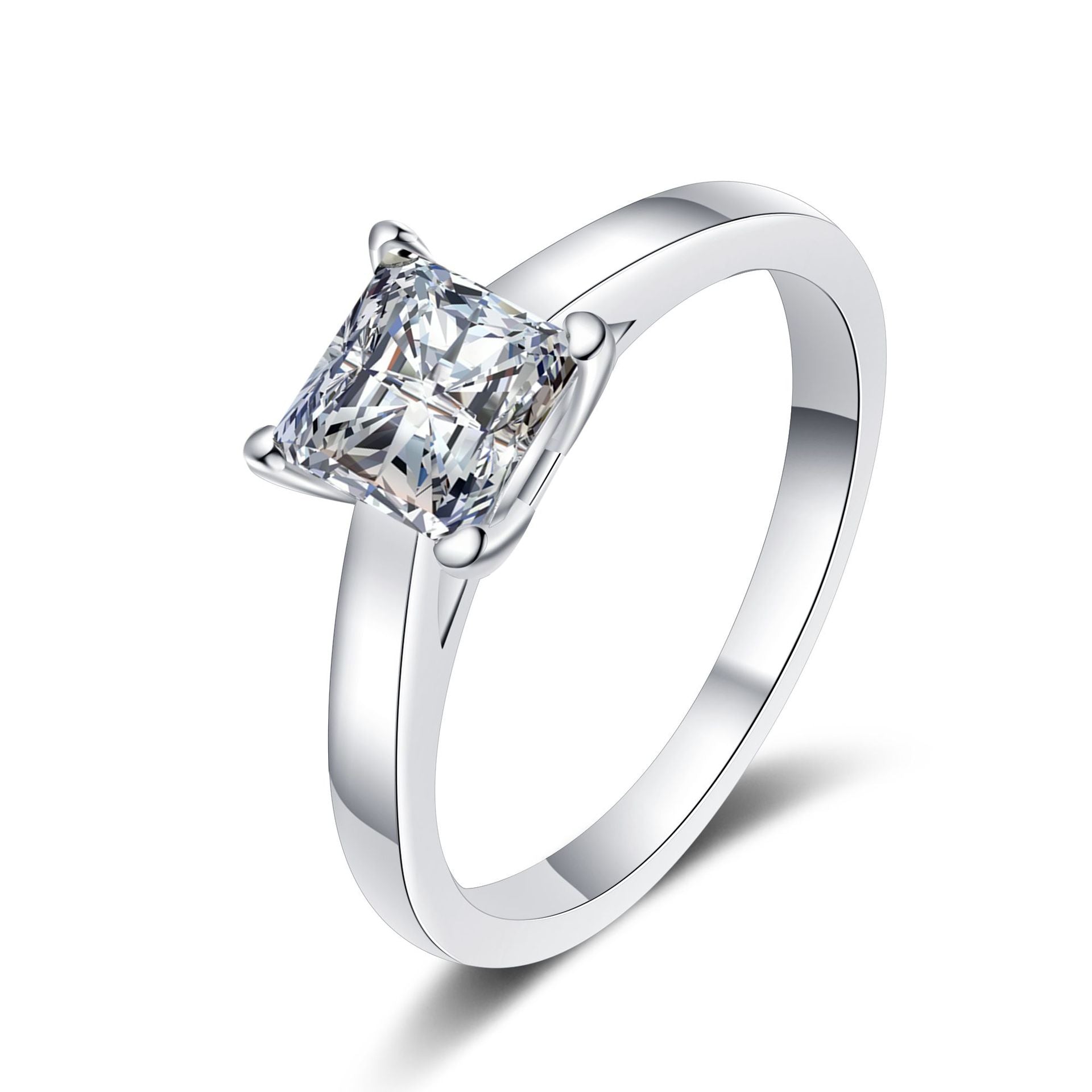 Classic Princess Cut Moissanite Solitaire Engagement Ring Sterling Silver