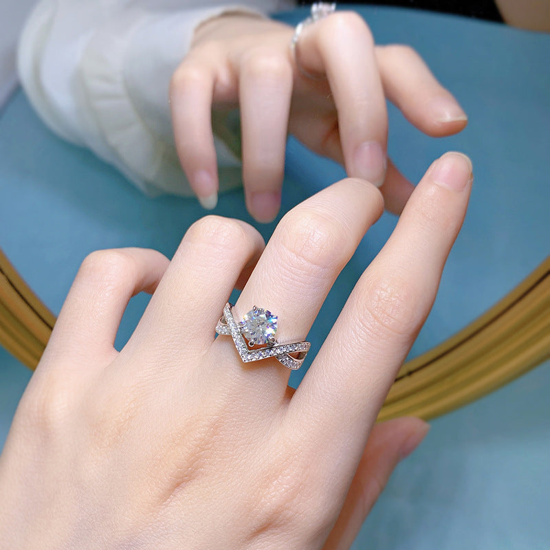 Infinity Chevron Shaped Accented Pear Moissanite Engagement Ring Sterling Silver
