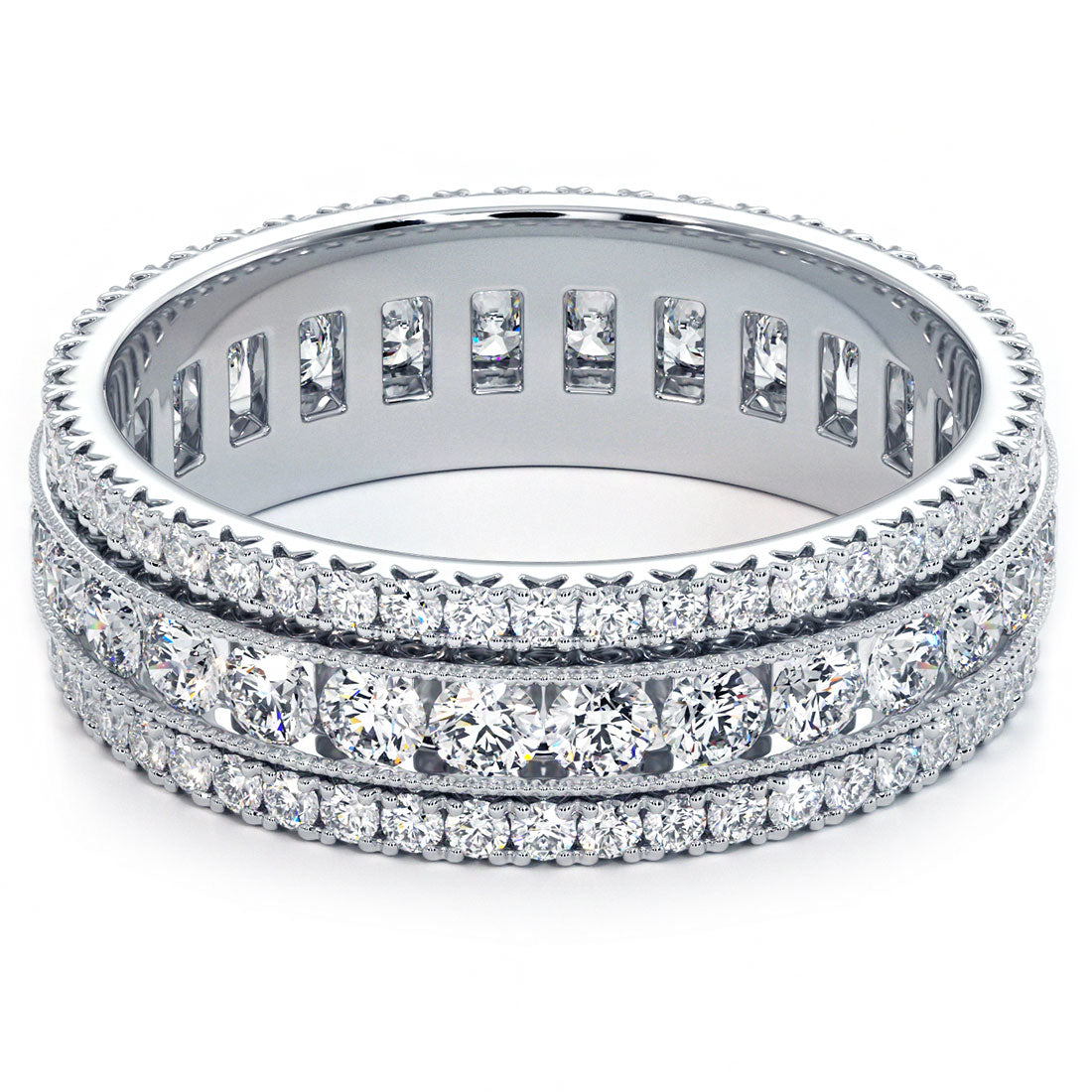 Gypsophila Round Cut Triple Row Moissanite Diamond Eternity Band