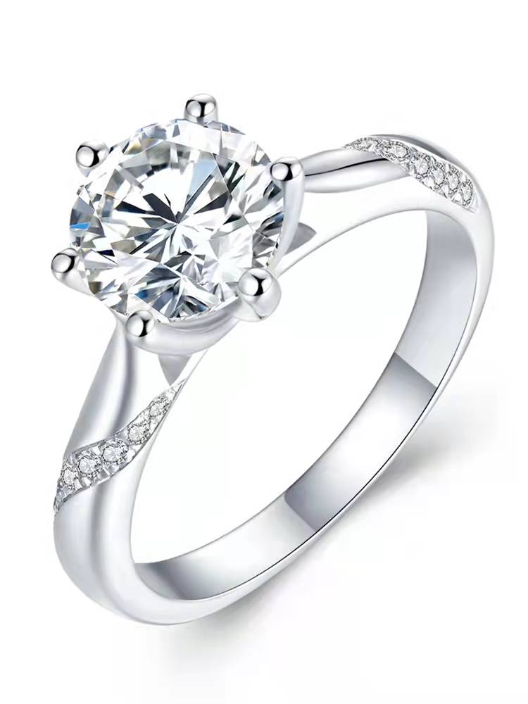 Round Cut Moissanite Solitaire Twist Side Accents Engagement Ring