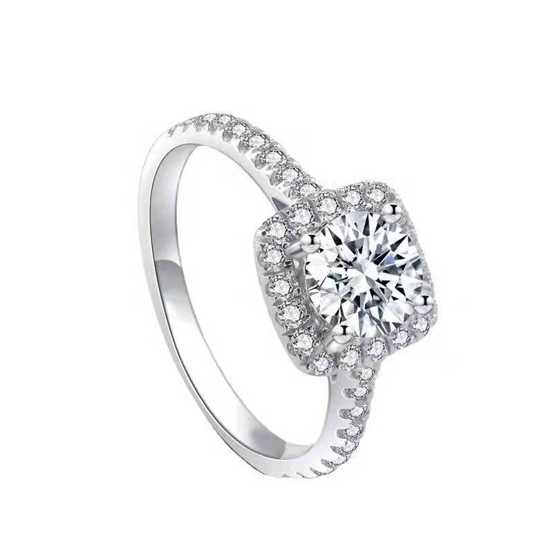 Round Petite Cushion Halo Moissanite Engagement Ring