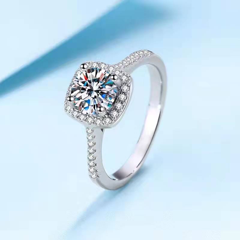 Round Petite Cushion Halo Moissanite Engagement Ring