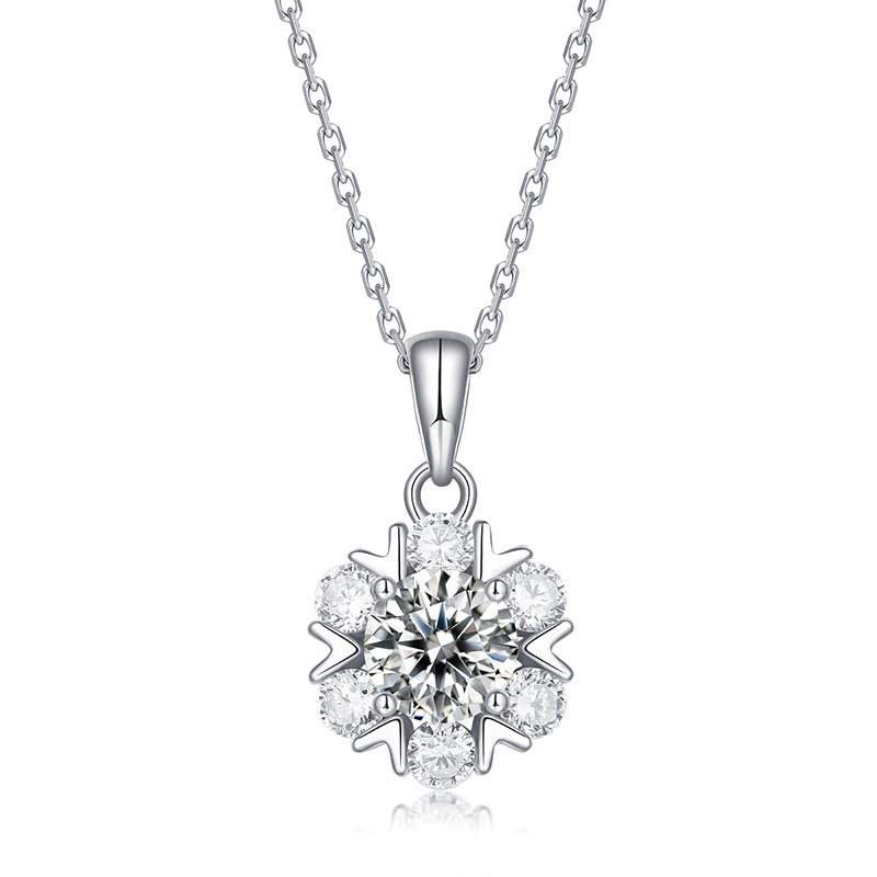 Round Shape Moissanite Diamond Sparkling Snowflake Necklace