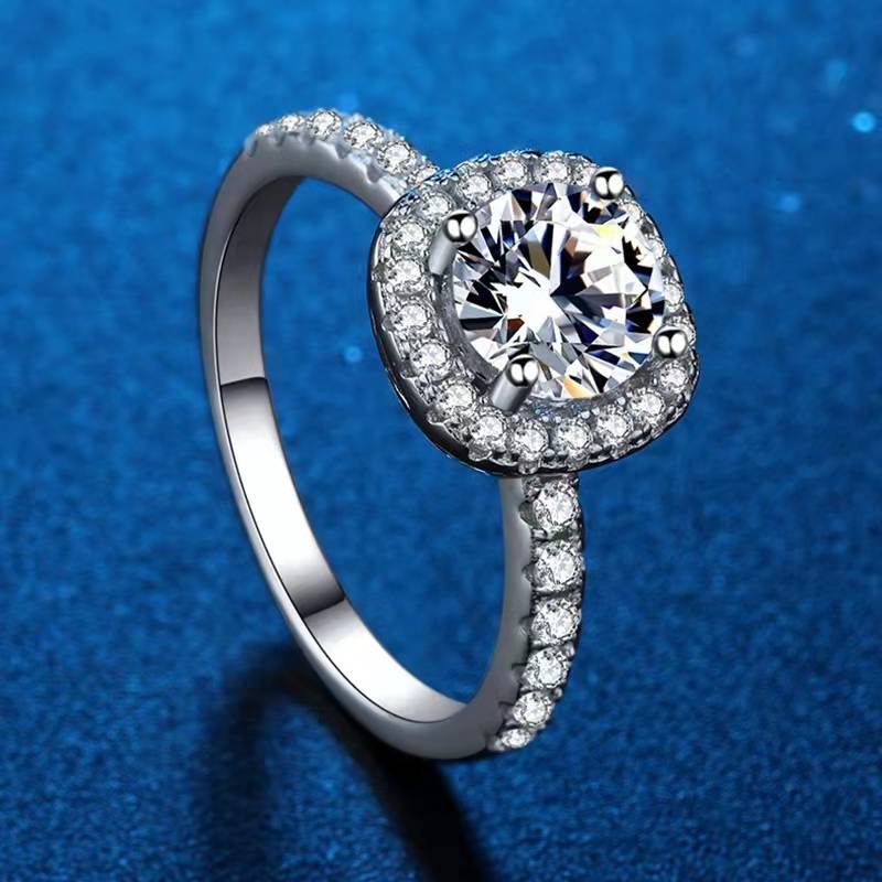 Round Petite Cushion Halo Moissanite Engagement Ring