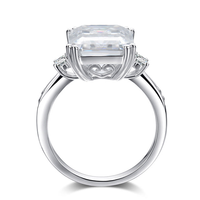 6-8CT Side Stone Emerald Cut Moissanite Engagement Ring Sterling Silver