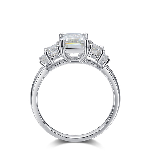 Rhapsody Emerald Cut Three Stone Moissanite Diamond Engagement Ring