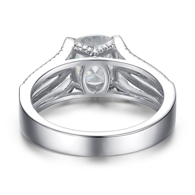 Unique Moissanite Cathedral Engagement Ring with Split Shank Design Sterling Silver