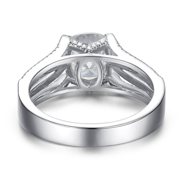 Unique Moissanite Cathedral Engagement Ring with Split Shank Design