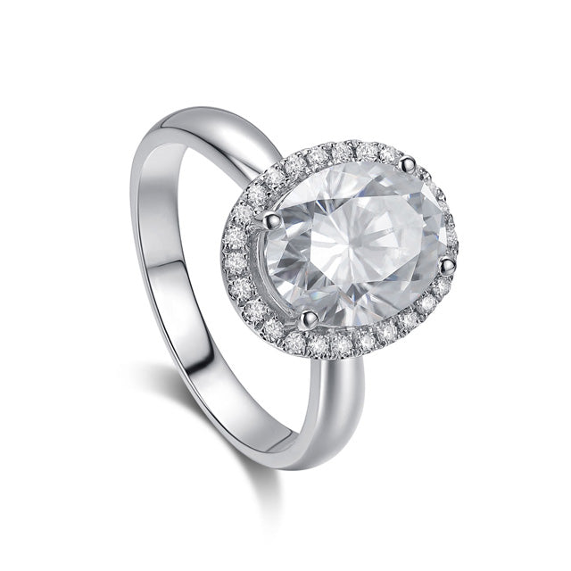 Oval Cut Moissanite Diamond Halo Engagement Ring