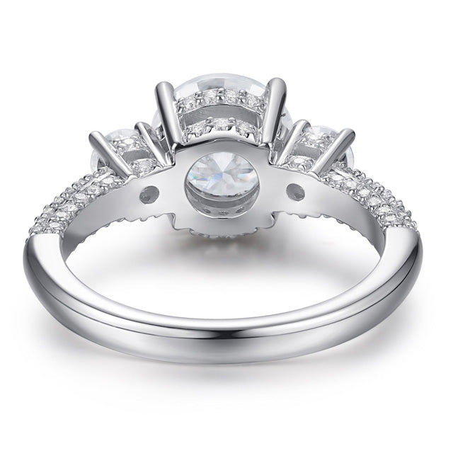 Three Stone Round Cut with Pavé Accent Band Moissanite Engagement Ring