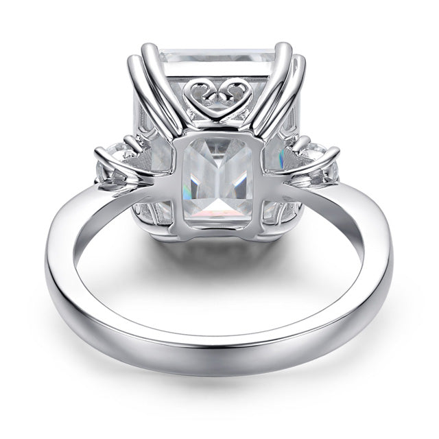 Side Stone Emerald Cut Moissanite Engagement Ring Sterling Silver