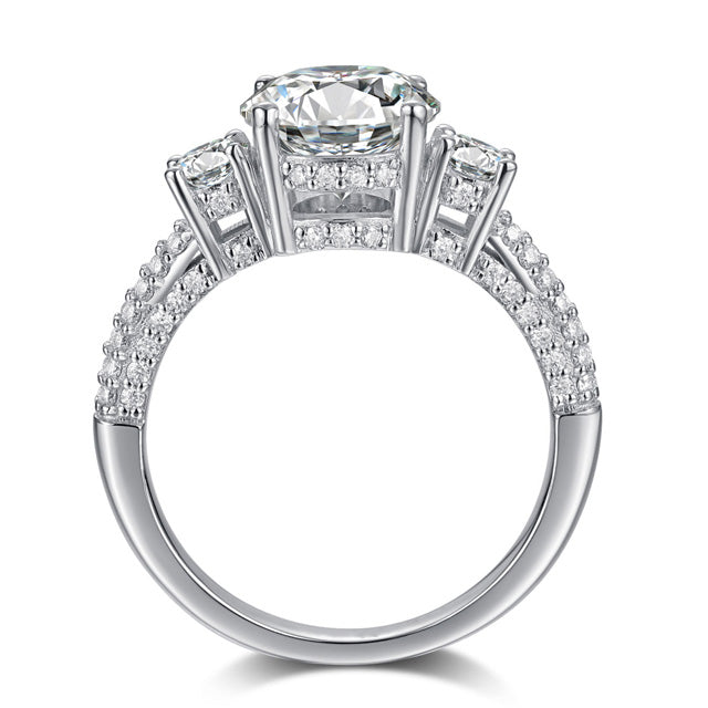 Three Stone Round Cut with Pavé Accent Band Moissanite Engagement Ring