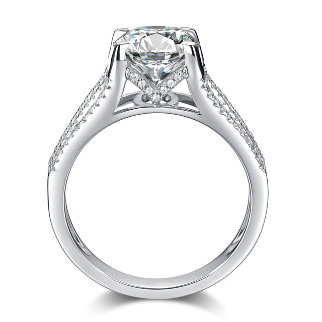 Unique Moissanite Cathedral Engagement Ring with Split Shank Design