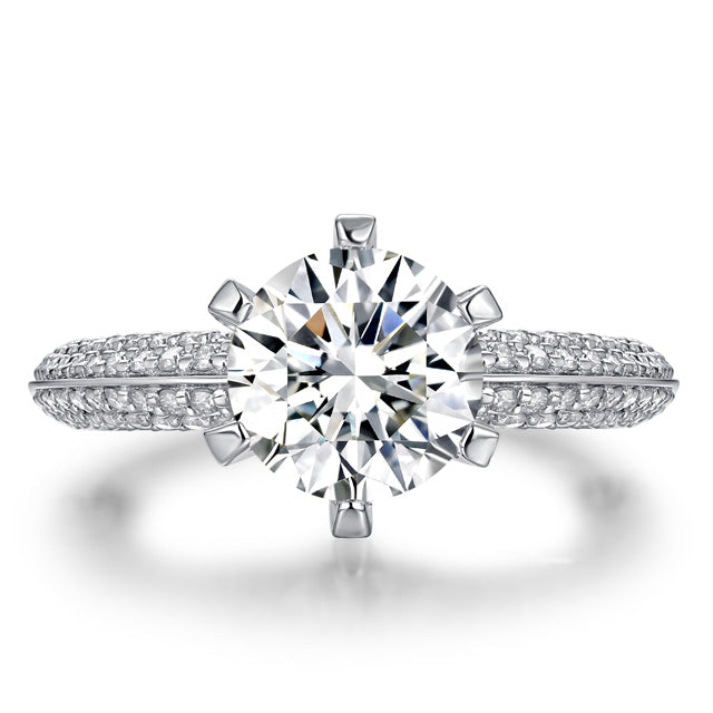 Round Cut Moissanite Solitaire with Pavé Set Accent Band  Engagement Ring