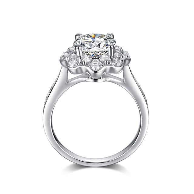 Accented Round Cut Moissanite Engagement Ring Sterling Silver