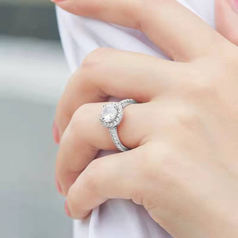 Round Petite Cushion Halo Moissanite Engagement Ring