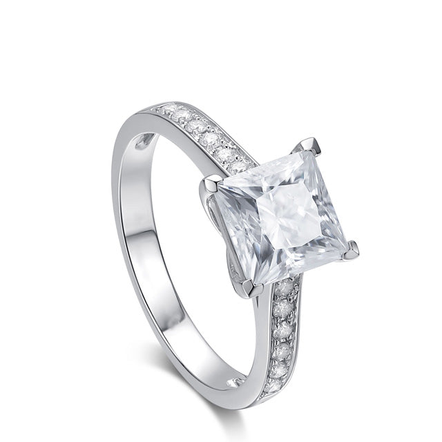 Princess Cut Moissanite Diamond Engagement Ring Sterling Silver