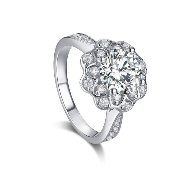 Accented Round Cut Moissanite Engagement Ring Sterling Silver