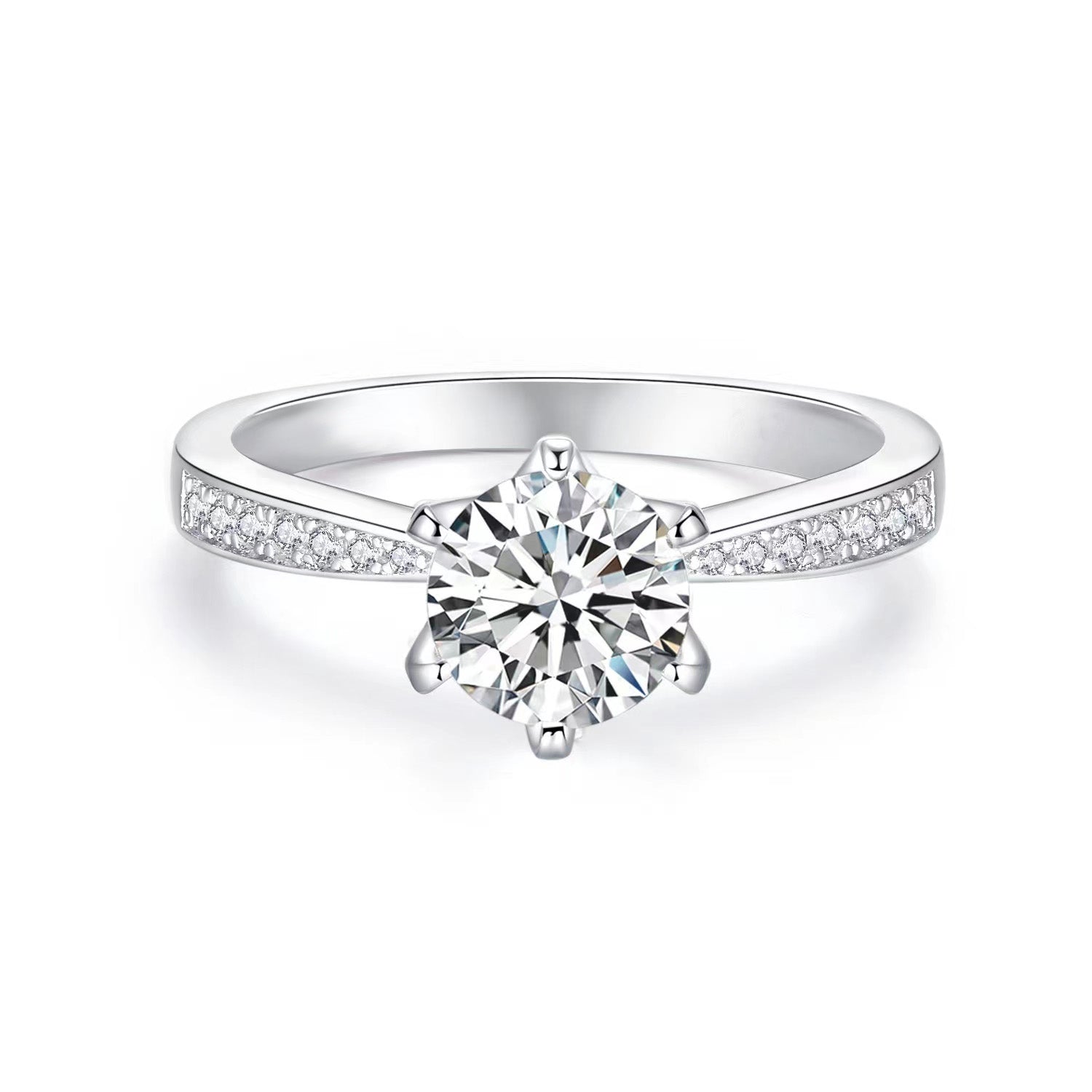Classic Round Cut Moissanite Diamond Engagement Ring Sterling Silver