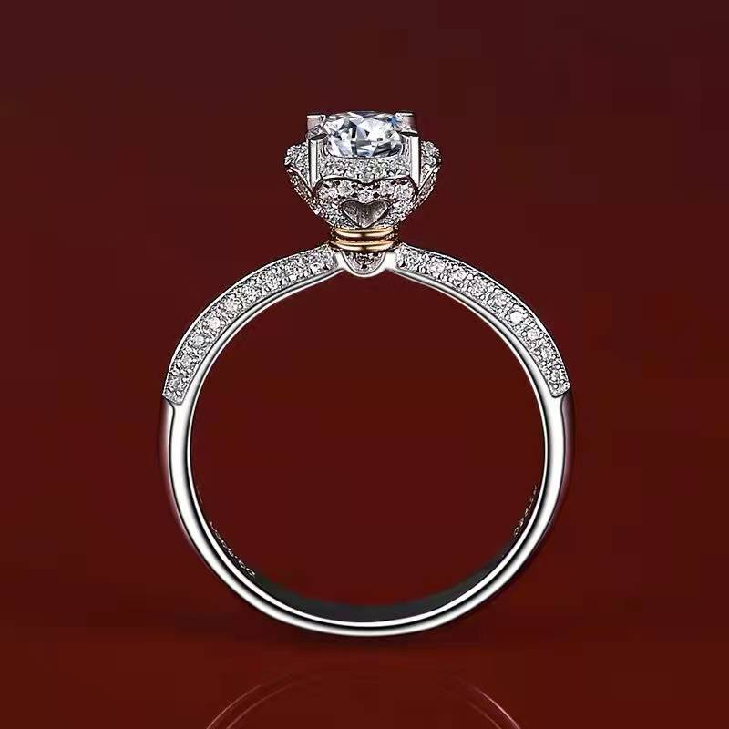 Bouquet Round Cut Halo Moissanite Diamond Engagement Ring