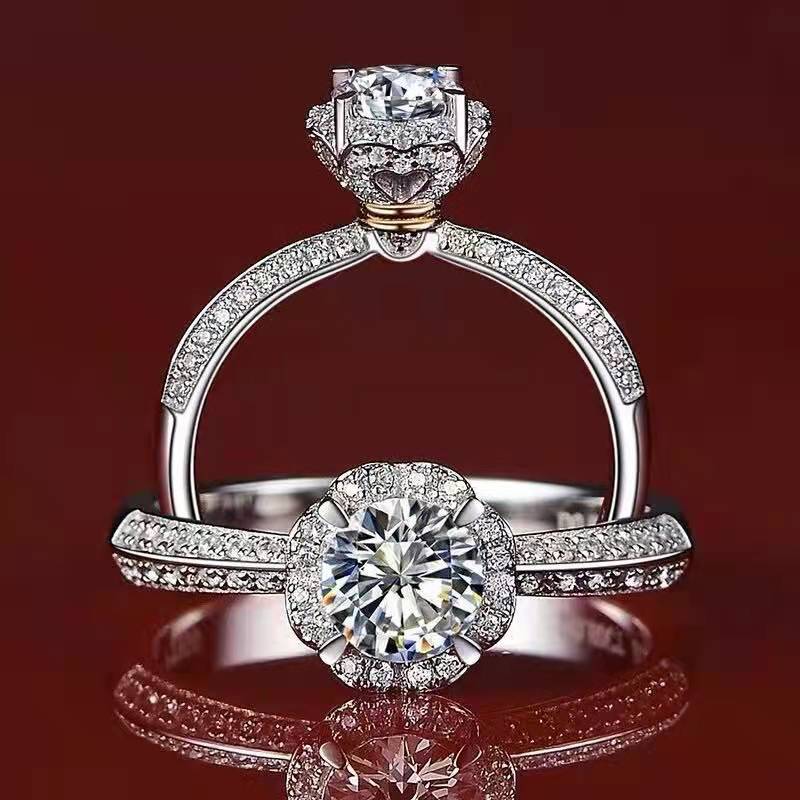 Bouquet Round Cut Halo Moissanite Diamond Engagement Ring