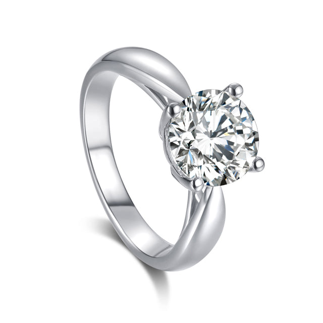Round Cut Moissanite Solitaire Engagement Ring Sterling Silver