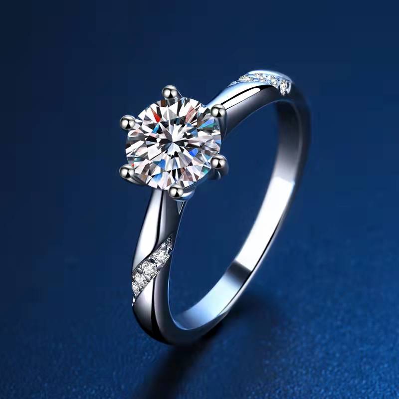 Round Cut Moissanite Solitaire Twist Side Accents Engagement Ring