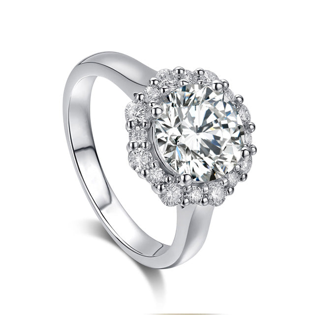 Madrid Round Cut Moissanite Engagement Ring Sterling Silver