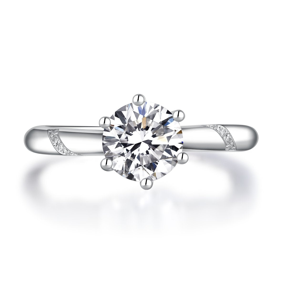 Round Cut Moissanite Solitaire Twist Side Accents Engagement Ring