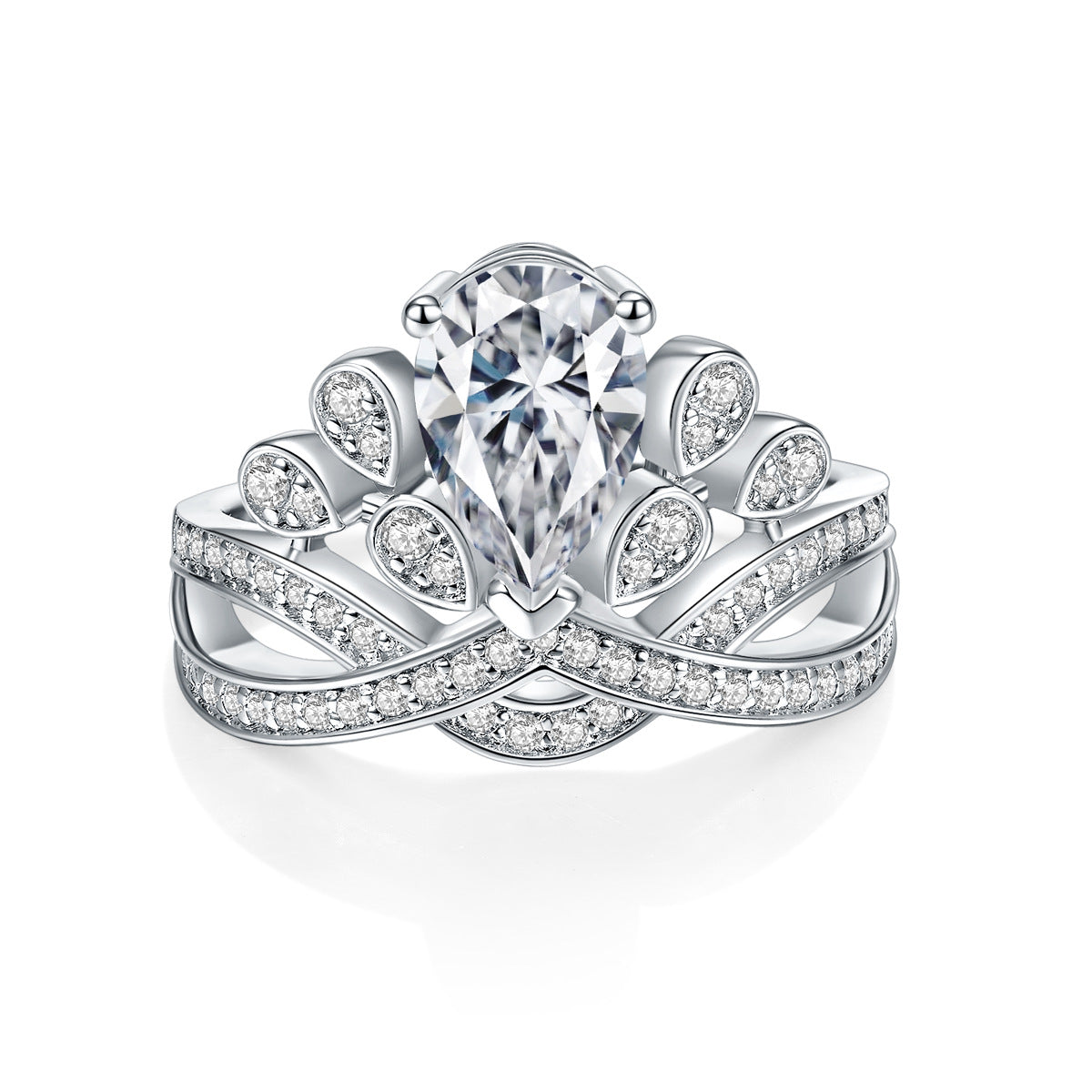Pear Brilliant Moissanite Ornate Engagement Ring Sterling Silver