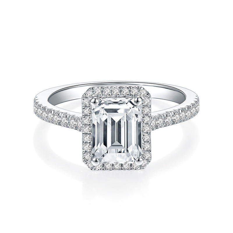 Angelic Emerald Cut Halo Moissanite Diamond Engagement Ring