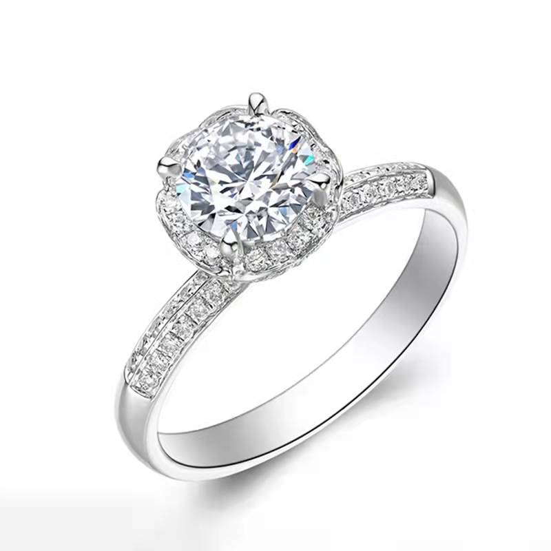 Bouquet Round Cut Halo Moissanite Diamond Engagement Ring