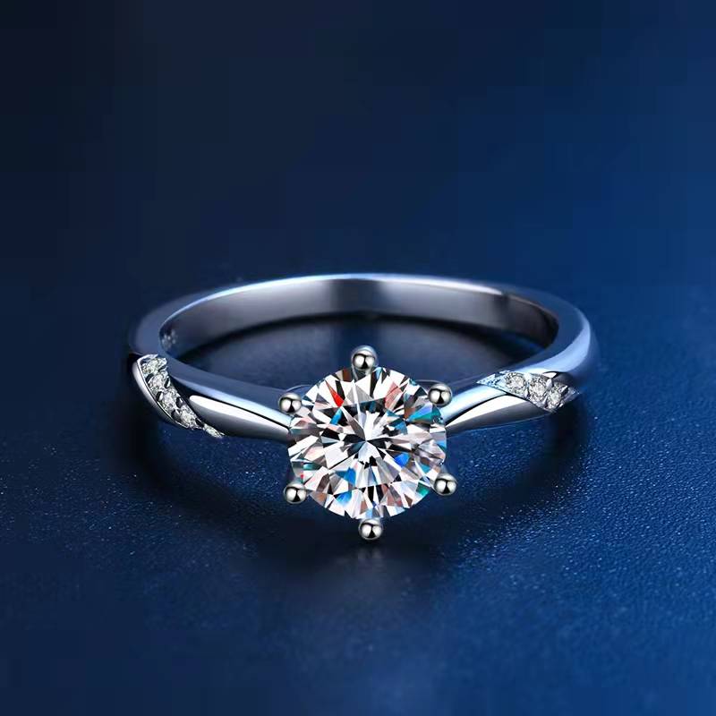 Round Cut Moissanite Solitaire Twist Side Accents Engagement Ring