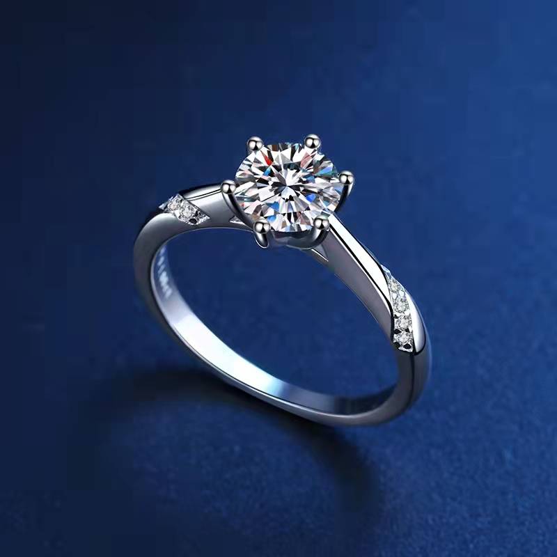 Round Cut Moissanite Solitaire Twist Side Accents Engagement Ring