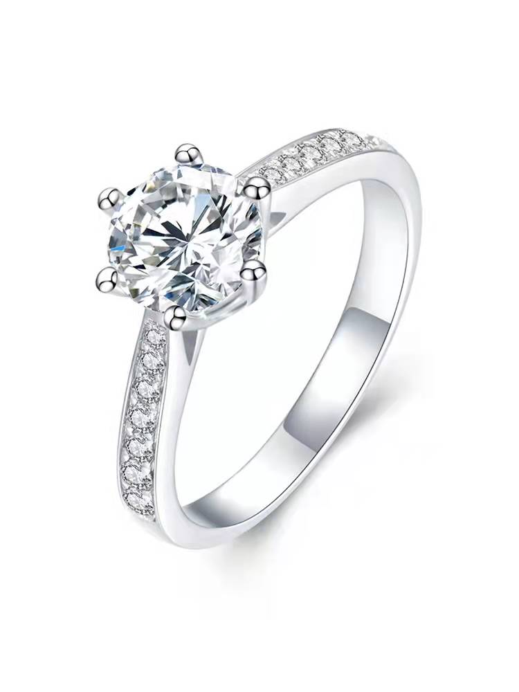 Classic Round Cut Moissanite Diamond Engagement Ring Sterling Silver